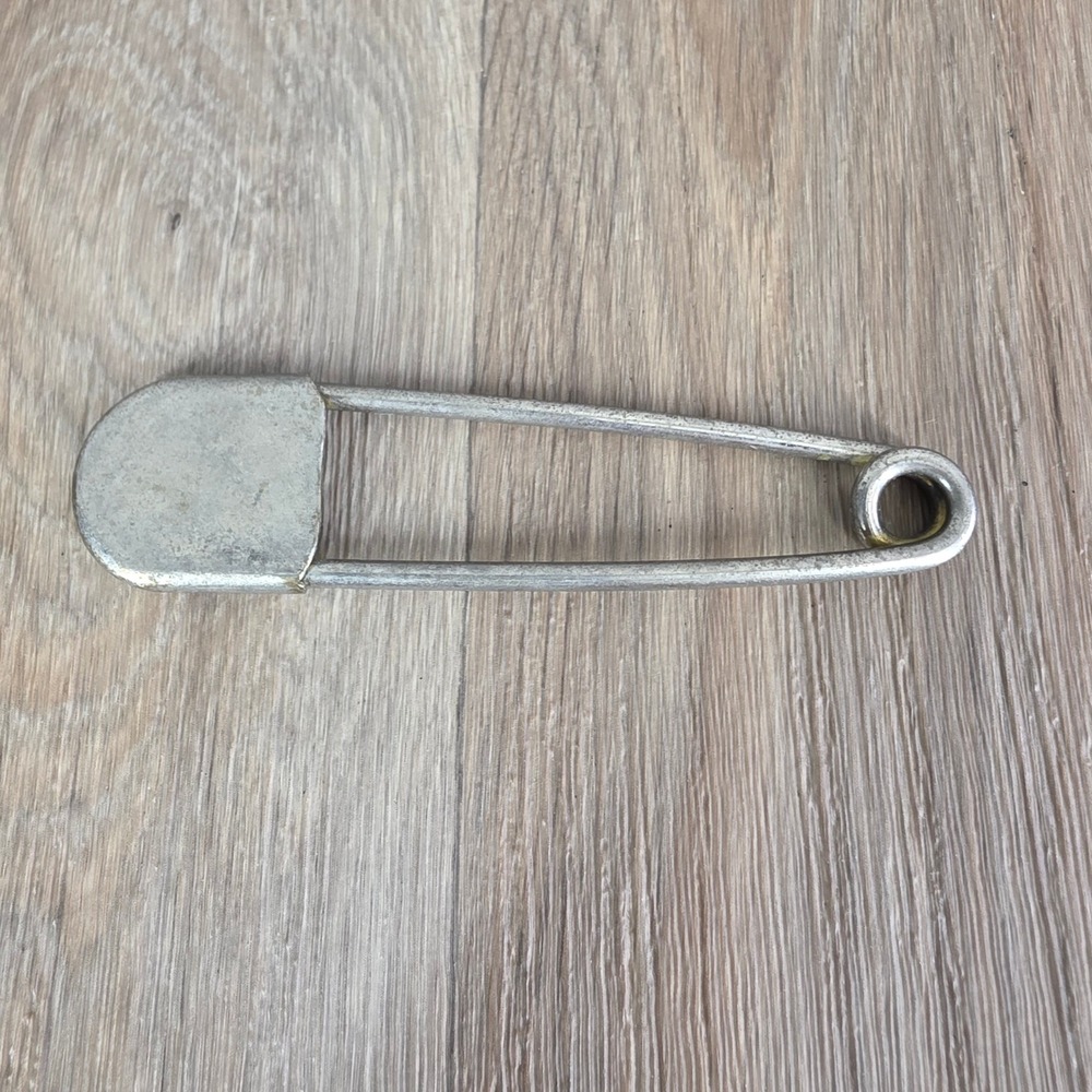 Vintage Risdon Key-Tag Large Safety Pin 4.5 Inch Industrial Metal Laundry Pin